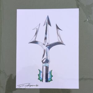 Oceanic Trident Art Print with Blue and Green Hues 5x7